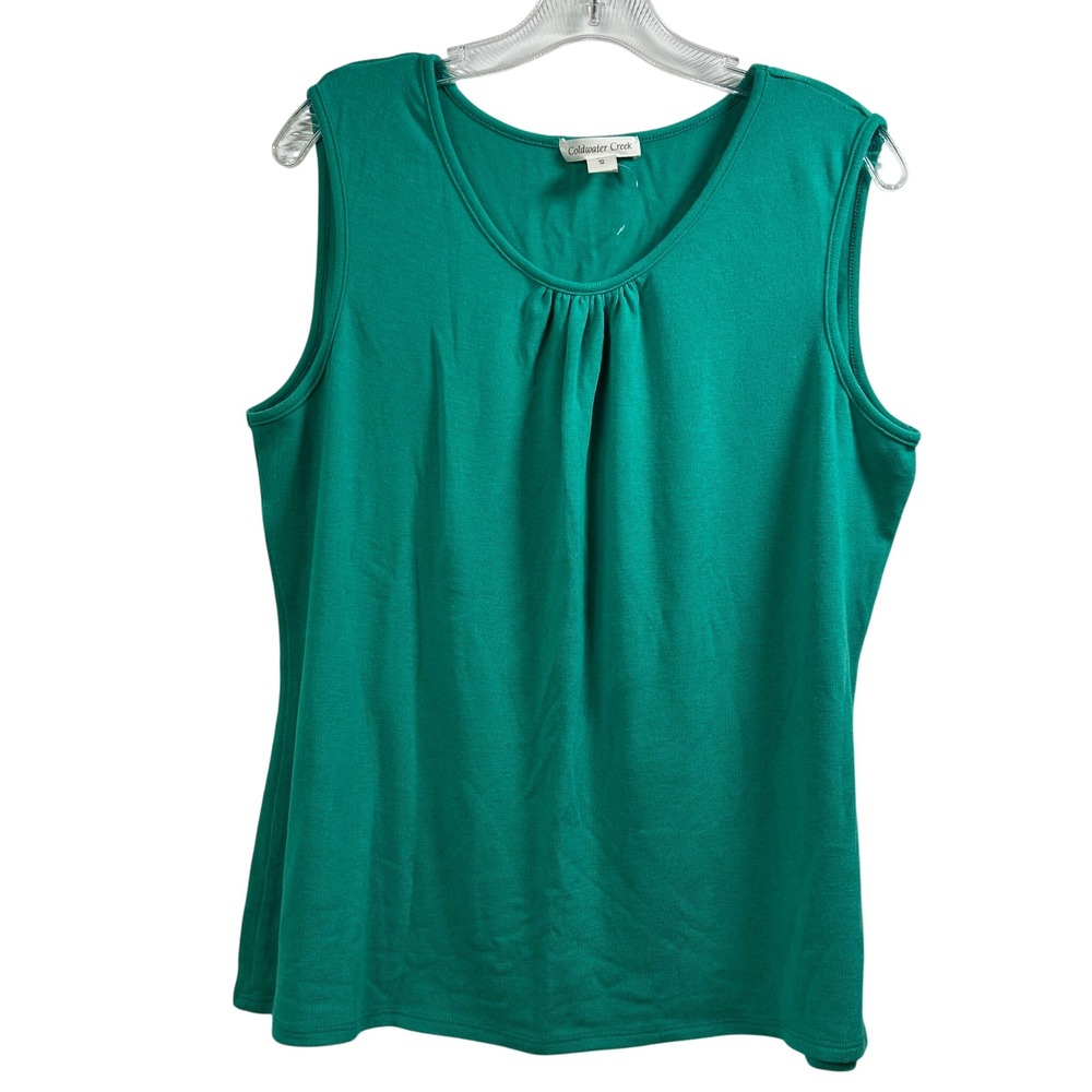Coldwater Creek Emerald Green Sleeveless Pleated Scoop Neck Tank Top XL 16